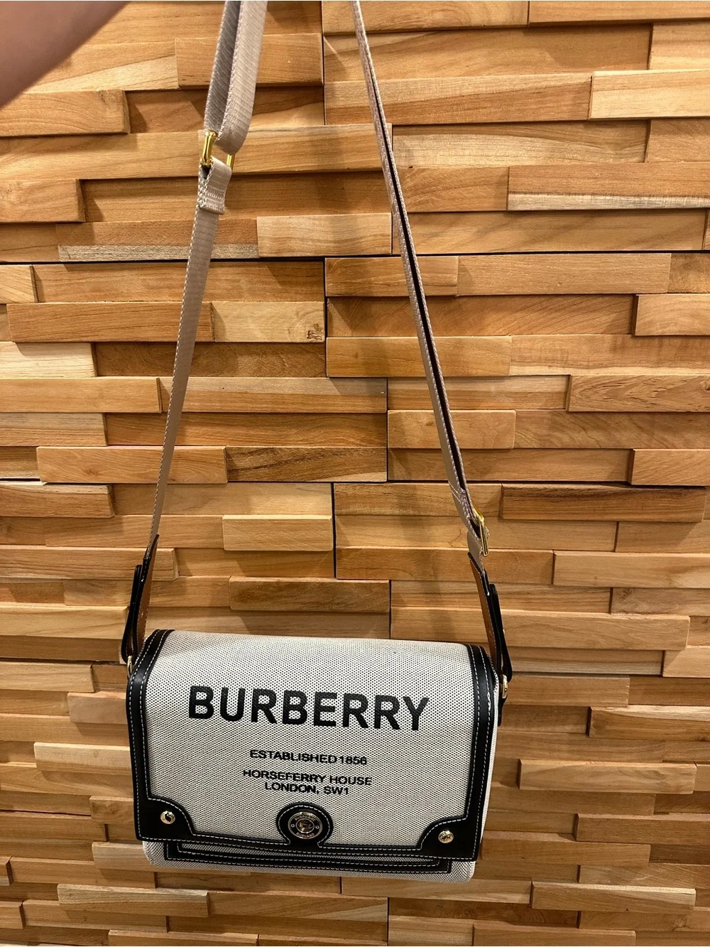 Canvas and Leather Crossbody Bag in Beige and Black